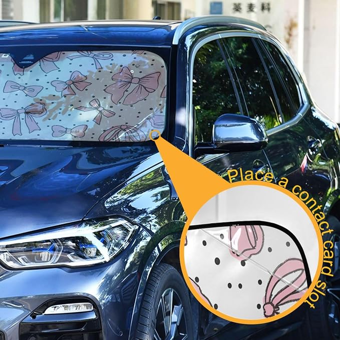 Cute Bows Pink Windshield Sun Shade for Car Auto SUV Truck Foldable Front Window Sunshade Sun Visor Protector Block UV Rays Reflect Heat, 55" x 28"