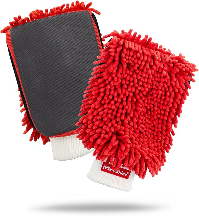 Maxshine Universal Red Chenille Professional Detailing Clay Mitt - Ideal Wash Mitts for Car, SUV, Trucks, Boats, RV Washing - High Efficiency Detailing Wash Mitt - Auto Detailing Accessories