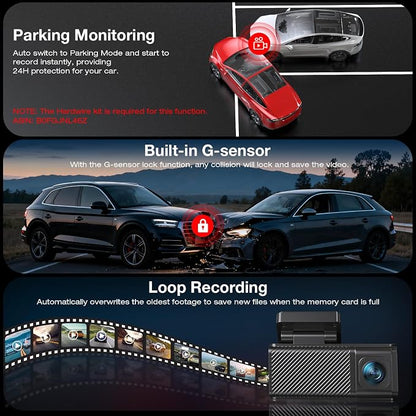 4K+2.5K Dash Cam Front and Rear, Built-in GPS, 5.8G WiFi, Free 64GB Card Included, Dash Camera for Cars, 2-Channel Car Camera,3.16'' IPS Screen,G-Sensor,WDR&HDR,24H Parking Monitor,Max 256GB