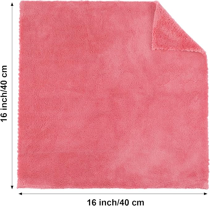 Shimeyao 30 Pcs 16 x 16 Inch Edgeless Microfiber Plush Towels for Cars Detailing Drying Wash Polishing Absorbent Cleaning Cloths, 500 GSM(Vivid Red)