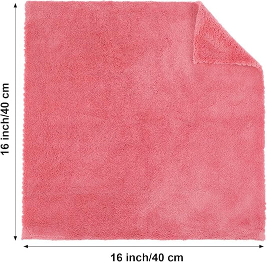 Shimeyao 30 Pcs 16 x 16 Inch Edgeless Microfiber Plush Towels for Cars Detailing Drying Wash Polishing Absorbent Cleaning Cloths, 500 GSM(Vivid Red)