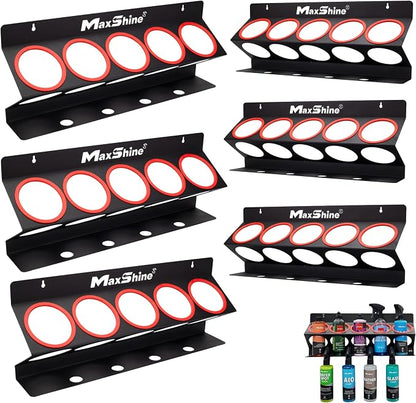 Maxshine Universal Detailing Spray Bottle Holder (6-Pack) – Mobile Detailing & Car Garage Organizer, Holds 5 Bottles (16/32oz) with 4 Small Holes – Lightweight Design, Easy Wall Mounting