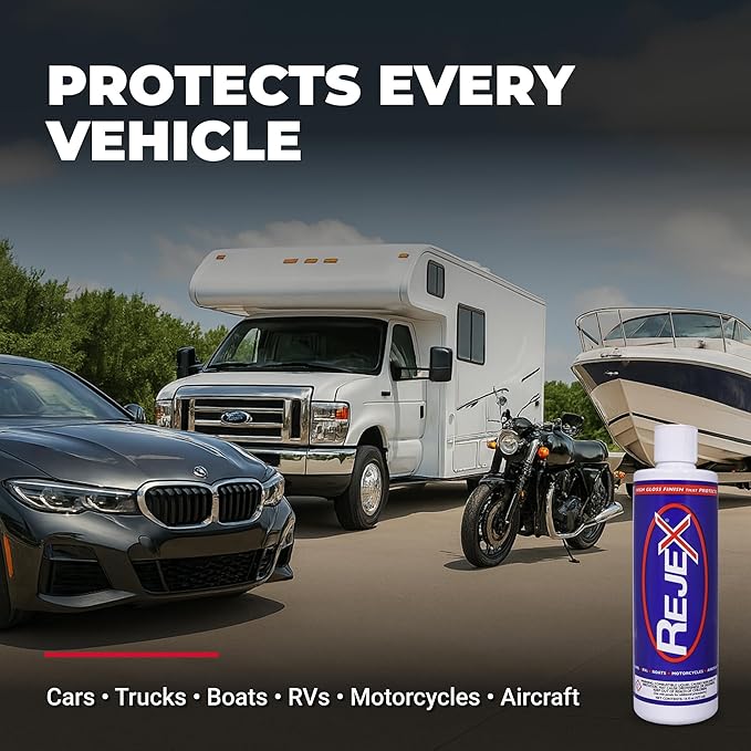 RejeX High Gloss Finish That Protects, Long-Lasting Polymer Coating for Cars, Trucks, Boats, RVs, Motorcycles, Aircraft, Glass, Painted Metal, Fiberglass, Acrylic, Gel Coat & Plastic Surface, 12 Fl Oz