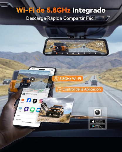 WOLFBOX G900 Tripro Bumper-N 3 Channel 4K Mirror Dash Cam, 4K+2.5K+1080P Front Rear & Bumper Camera,8MP STARVIS 2 IMX 678 Night Vision,12" Smart Screen for Off-Road & Blind Spot(SD Card Not Included)