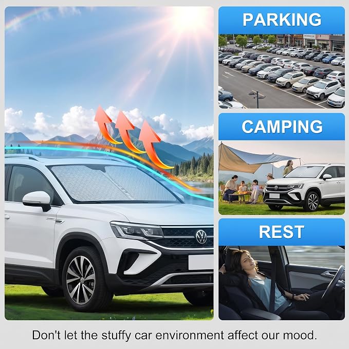 Custom Fit Windshield Sun Shade for Volkswagen VW Taos 2022-2026 | Custom Fit Windshield Cover, Blocks UV Rays, Double-Layer Heat Shield, Durable Frame, Easy Fold & Storage