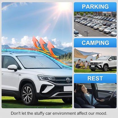 Custom Fit Windshield Sun Shade for Volkswagen VW Taos 2022-2026 | Custom Fit Windshield Cover, Blocks UV Rays, Double-Layer Heat Shield, Durable Frame, Easy Fold & Storage