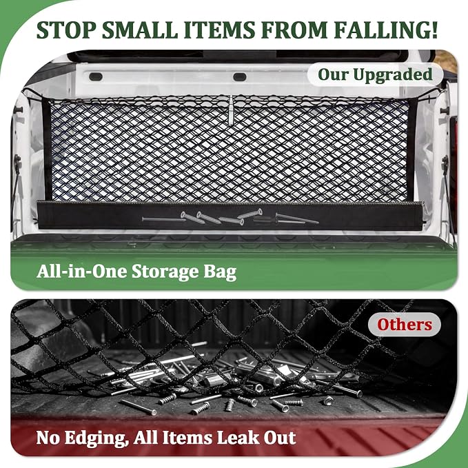 3-Layer Cargo Net for Dodge RAM 1500 2019-2026, Zipper Bag Truck Bed Net for Groceries, Heavy Duty Oxford Cargo Organizer Storage Nets with Carabiners