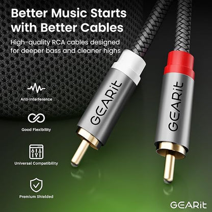 GEARit RCA Cables 3.3ft, RCA Cables Car Audio with Dual Shielding & Gold-Plated Connectors, RCA Cable for Subwoofer Cable, Hi-Fi System, Amplifier, Active Speakers, Gaming Consoles