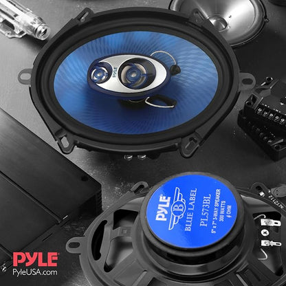 Pyle 5"x7"/6"x8" 3-Way Triaxial Car Speaker Pair – 300W Max/150W RMS, Blue Poly Injection Cone, Butyl Rubber Surround, 1" ASV Voice Coil, 4 Ohm, 80Hz-20kHz - PL573BL