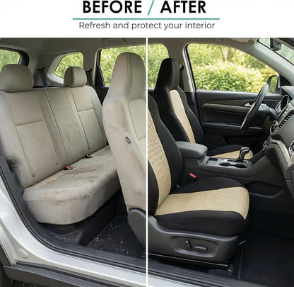 FH Group Automotive Full Car Seat Covers for SUV, Trucks, Sedan and More - Universal Fit Front High Back & Rear Solid Bench Design Interior Accessories - 3D Air Mesh Fabric Center Panel - Beige