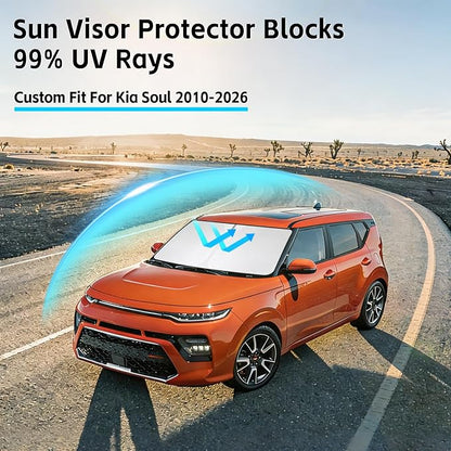 Windshield Sunshade for Kia Soul 2010-2026 Sun Shade 300T Front Window Shade Blocks UV Rays Custom Fit GLA Windshield Cover Foldable Keep Cool