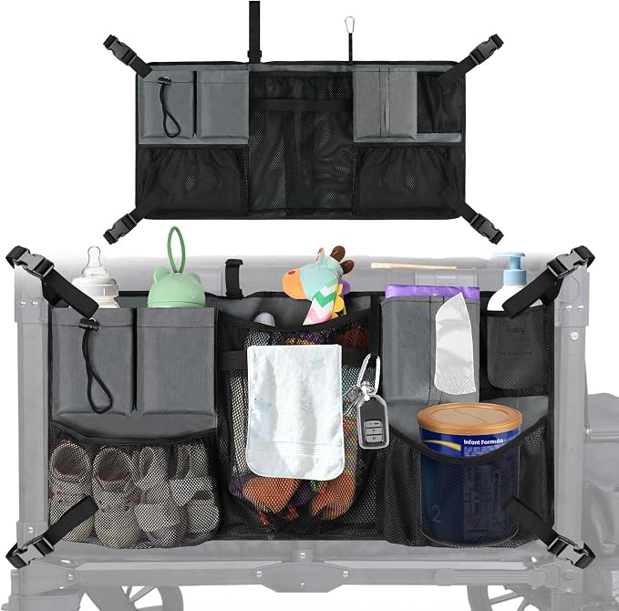 Adjustable Straps & Buckles Stroller Wagon Cargo Net Organizer, Wagon Accessories Compatible with WONDERFOLD W-Series Models, Large Capacity Mesh Cargo Storage Bag with Sorting Pockets for Keenz Wagon