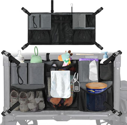 Adjustable Straps & Buckles Stroller Wagon Cargo Net Organizer, Wagon Accessories Compatible with WONDERFOLD W-Series Models, Large Capacity Mesh Cargo Storage Bag with Sorting Pockets for Keenz Wagon