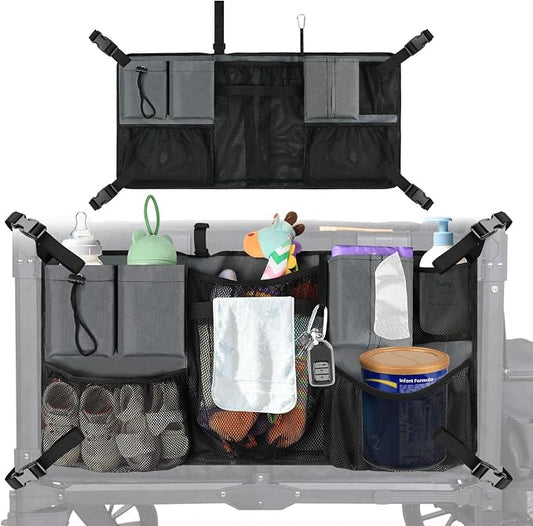 Adjustable Straps & Buckles Stroller Wagon Cargo Net Organizer, Wagon Accessories Compatible with WONDERFOLD W-Series Models, Large Capacity Mesh Cargo Storage Bag with Sorting Pockets for Keenz Wagon