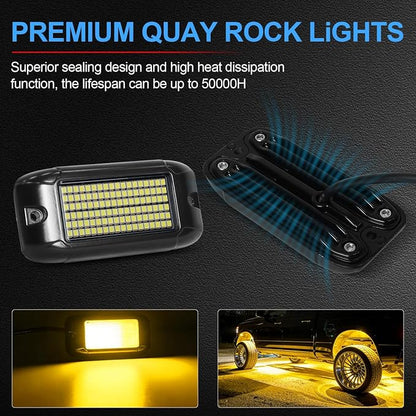 Nicoko 108 High-Power LEDs per Pod 4Pods Yellow Amber Rock Lights Ultra-Bright Offroad Underglow Kit Advanced Heat Dissipation IP68 Waterproof for Truck, SUV, UTV, ATV, RZR