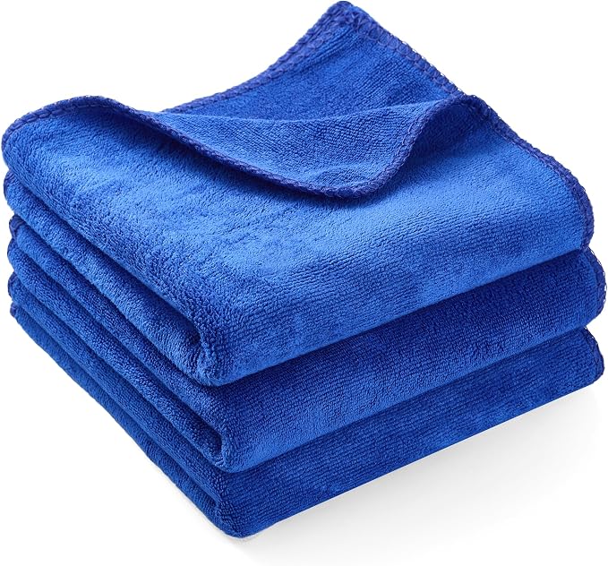 3 Pack Microfiber Cleaning Cloth Towels Blue - 12x24 Inch Micro Fiber Towels Car Detailing Weave Grime & Liquid for Streak-Free Mirror Shine Car Accessories for Men