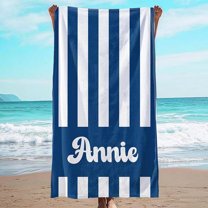 JML Personalized Beach Towel with Name, Custom Cabana Stripe Beach Towel, Customized Microfiber Pool Towel, Quick Dry & Absorbent Swim Towel for Adult,Mother's Day, Birthday, Summer Holiday,Vacation