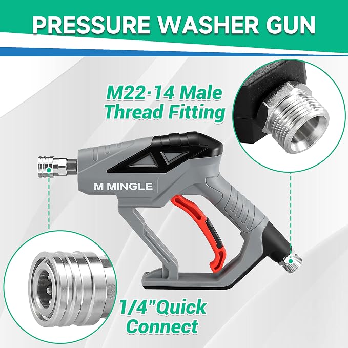 M MINGLE Pressure Washer Gun with Foam Cannon, 64 Fl Oz Car Wash Soap & 5 Power Washer Nozzle Tips, Car Wash Foam Gun for Car Washing, Patio Cleaning
