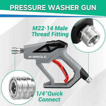 M MINGLE Pressure Washer Gun with Foam Cannon, 64 Fl Oz Car Wash Soap & 5 Power Washer Nozzle Tips, Car Wash Foam Gun for Car Washing, Patio Cleaning
