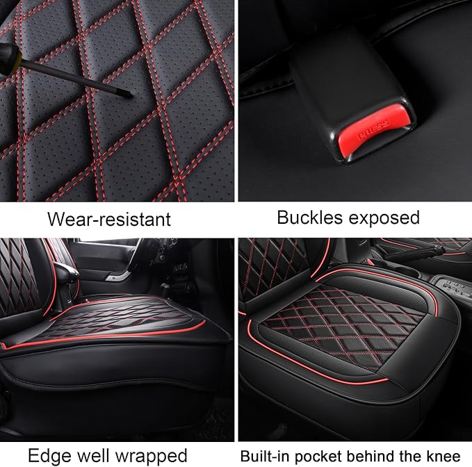 MIROZO Tacoma Front Seat Covers,Leather Car Seat Covers Fits for 2005-2015 Toyota Tacoma Crew Cab,Automotive Seat Protector Tacoma Accessories (Black and Red,2PCS Front)