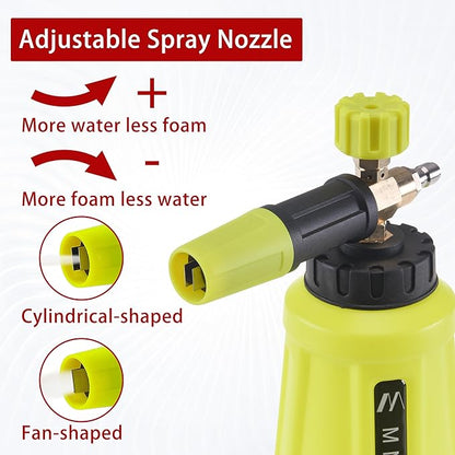 M MINGLE High Pressure Washer Gun Snow Foam Lance, 4000 PSI Cannon Foam Blaster Power Washer with 1/4" Quick Connector, Car Wash Foam Cannon Kit with 5 Pressure Washer Nozzle Tips, 1 Liter