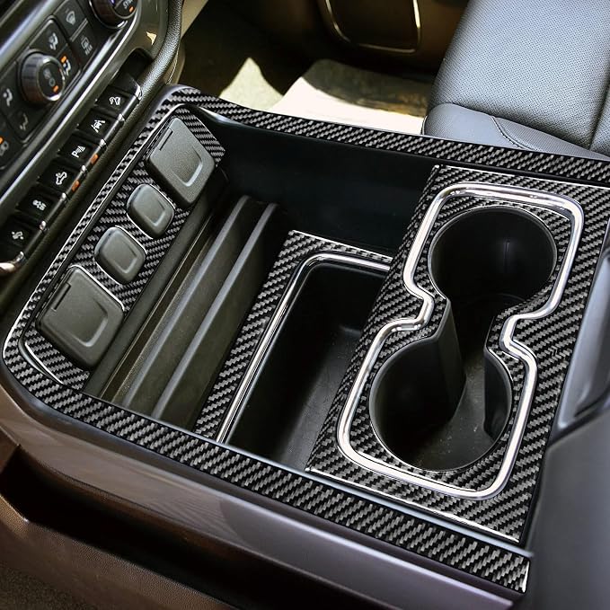 Real Premium Carbon Fiber Fit for Chevy Silverado/GMC Sierra 1500 2014-2018 for 2500/3500HD 2015-2019 Car Center armrest Panel Kit Trim Decals Sticker Auto Interior Accessories Cover 6pcs Black