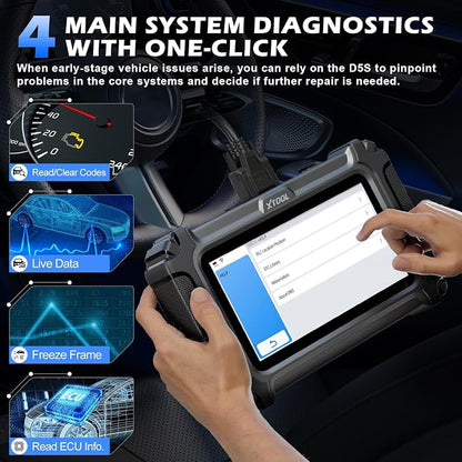 XTOOL D5 OBD2 Scanner Car Code Reader, Engine ABS SRS Transmission Diagnostic Scan Tool with 10 Resets, EPB Service, ABS Bleed, Throttle Relearn, Clear Check Engine Light, Free Update