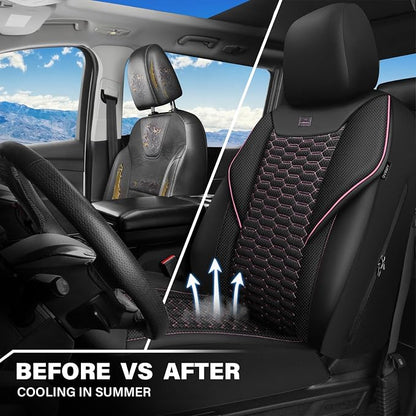 CAR PASS 3D Foam Mesh Leather Car Seat Covers Front Seats,Breathable Mesh Front Seat Covers for Women,Universal Fit for Cars SUV Truck Sedan Van Automotive, Armrest Airbag Compatible,Black and Pink