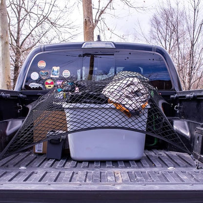 Highly Elastic Cargo Net, 4'x6' Stretches to 8'x12, Suitable for 6.5ft - 8.1ft Long Bed Trucks, Trailers (Lager Double Layer)