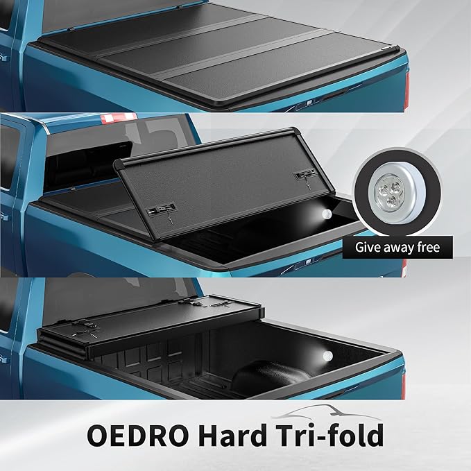 OEDRO FRP Hard Tri-fold Tonneau Cover Fold Truck Bed Covers Fit for 2017-2026 Honda Ridgeline with 5 Feet Bed