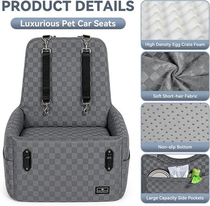 PETSFIT Dog Car Seat for Small/Medium Dogs Up to 35 lbs – Patented Safety System, 5" Memory Foam Pet Booster Car Seat, Fully Detachable and Washable Dog Carseat with 2 Storage Pockets (Grey)