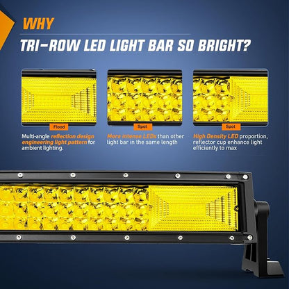Nilight 52 Inch LED Light Bar 783 LED Chips Curved Triple Row Fog Light Yellow Beam Spot Flood Combo High Power LED Driving Lights Off Road Lights for Trucks SUV UTV ATV Truck Van 4x4 Boat