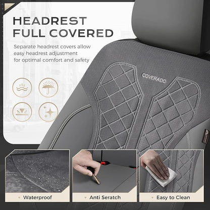 Coverado Car Seat Covers 2-Pack, Luxury Front Seat Covers, Automotive Car Seat Protectors, Gray Driver Seat Covers Universal Fit for SUVs, Trucks, Sedans