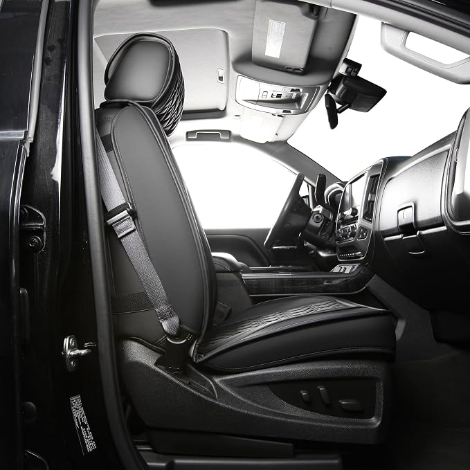 JOJOBAY Chevy Silverado Seat Covers,Leather Seat Covers for GMC Sierra,Custom Fit 2007-2026 1500 2500HD 3500HD Crew Double Extended Regular Cab,LT LZT RST Trail Boss(Front Pair,Black White)