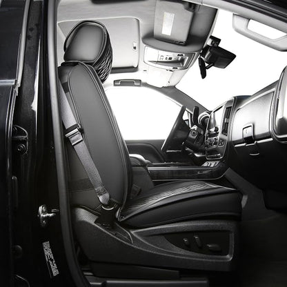JOJOBAY Chevy Silverado Seat Covers,Leather Seat Covers for GMC Sierra,Custom Fit 2007-2026 1500 2500HD 3500HD Crew Double Extended Regular Cab,LT LZT RST Trail Boss(Front Pair,Black White)
