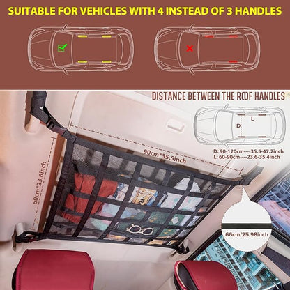 SUV Car Ceiling Cargo Net Pocket,35.4"x23.6" Double-Layer Mesh Car Roof Storage Organizer for Ford,F150,Jeep,Honda CRV,RAV4,Van Organizers and Storage,Camping Accessories