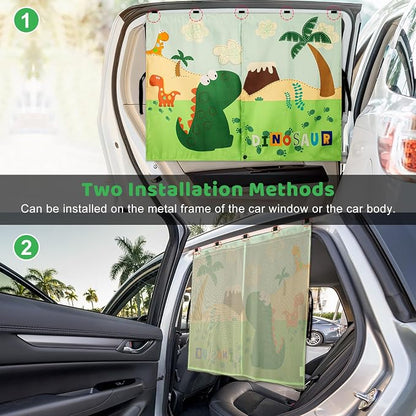 Car Window Shades with Cute Patterns, 2pcs Magnetic Car Curtains for Privacy Protection Full Covers/Half Shade Options, Auto Sunshades Sunglare/UV Blocker