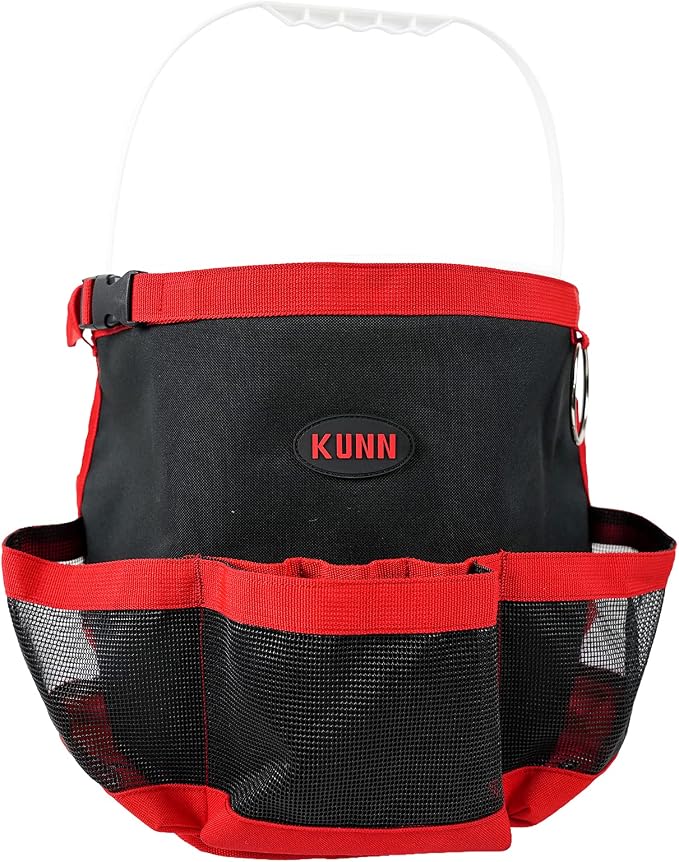KUNN Car Wash Bucket Tool Organizer for 5 Gallon Bucket with Towel Holder Ring,Soap Pockets Cleaning Bucket Organizer Water-Resistant Mesh Pockets for Clean Supplier,Car Wash Supplier Red