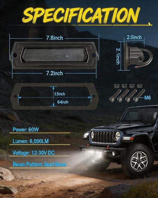 Flush Mount LED Pods 120W CREE LED Light Pods 7 Inch LED Pods | 2PCS Flush Mount LED Light Bar Off Road Lights Reverse Lights Backup Lights Rear Bumper Lights Driving Lights for Truck SUV