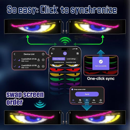 LED Eyes for Truck| Devil Eyes Light for Cars | Flexible Scrolling Programmable LED Signs | Can Edit Text/Graffiti/Animations