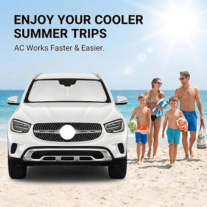 Windshield Sun Shade for Benz GLC 2016-2024 2025 2026 Front Window Shade Custom Fit GLC Accessories Sun Visor Foldable Shade Blocks UV Rays Summer Must Have Car Accessories