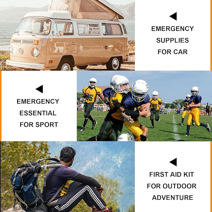 300Piece Portable First Aid Kit Refill Supplies for Car Mini Caming Emergency First Aid Kit Hiking Survival Essential Kit for Outdoor Adventure Emergency Case, Orange 1st Aid