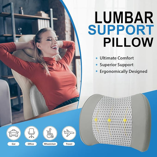 Lofty Aim Memory Foam Lumbar Support Cushion Relieves Lower Back Pain for Car, Office Chair, and Wheelchair Use, 4D Mesh Cover, Gray