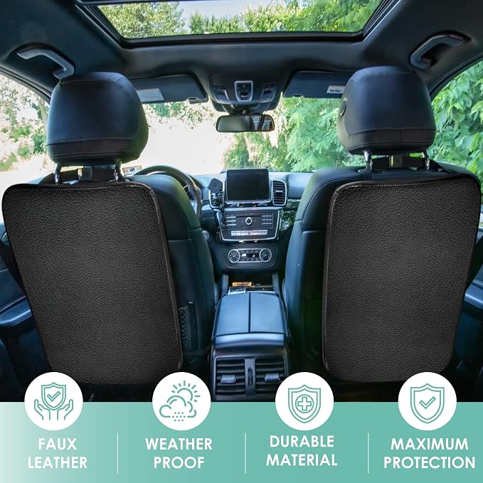 FH Group Faux Leather Auto Seat Back Kick Protectors, Heavy Duty Car Kick Mats for Kids –2-Pack Back Seat Protector for Driver and Passenger Seat