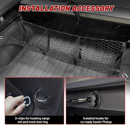 RED WOLF 3 Pocket Truck Bed Cargo Net for Toyota Ford Dodge GMC Chevy Silverado, Universal Pickup Mesh Storage Net 47.2" x 11.8" Stretchable Elastic Truck Bed Grocery Holder Net with 4 Ball Bungees