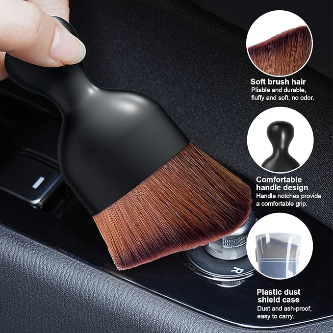 Ziciner Car Detailing Brush, Curved Soft Bristles Auto Removal Dust Collectors, Universal Vehicle Dashboard, Air Conditioner Vents etc Interior Cleaning Tool Accessories (Dark Brown)