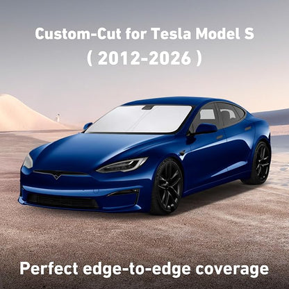 EcoNour Windshield Sunshade Compatible for Tesla Model S 2012-2024 2025 2026, Sun Visor for Front Windshield & Window Sun Shade Cover, UV Heat Blocker & Protector, Car Accessories