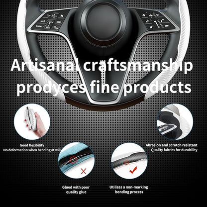 Carbon Fiber Steering Wheel Cover, 2-Piece Set Anti-Skid Comfortable Grip Segmented Butterfly Design, Easy Snap-On Installation Universal Fit 99% Cars, White