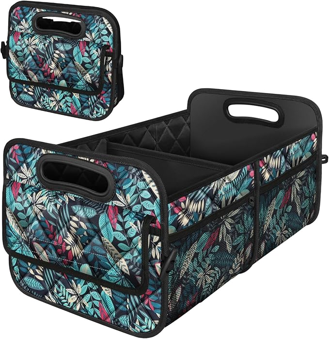 Deosk Car Trunk Organizer for SUV, Car Organizers and Storage with Reinforced Handles, Car Accessories for Women/Men 50L Waterproof Polyester Trunk Organizer(Medium, Leaves)