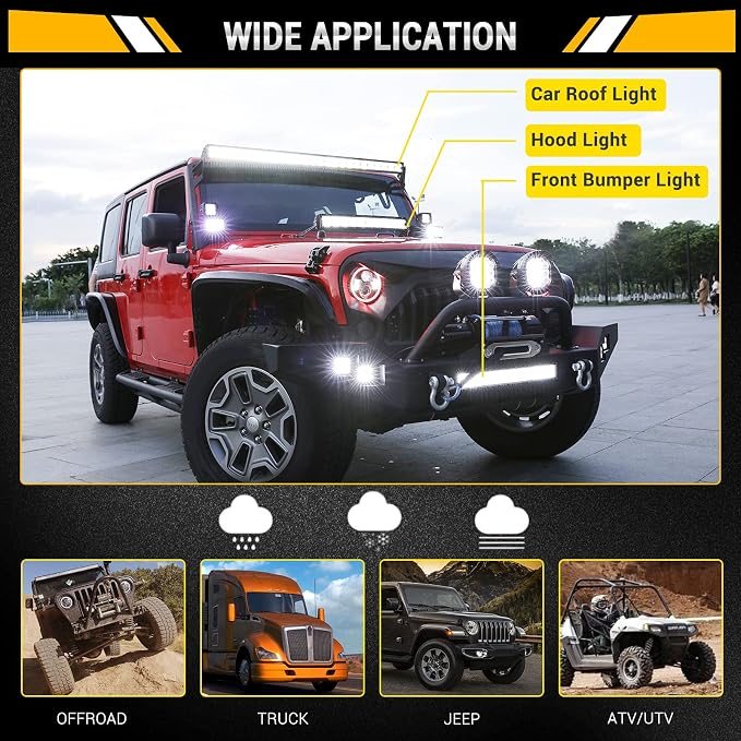Auxbeam 20 Inch 420W LED Light Bar, 2 PCs 4 Inch 60W, 6 Modes Amber White Strobe, Spot Flood Combo Work Light with Wiring Harness